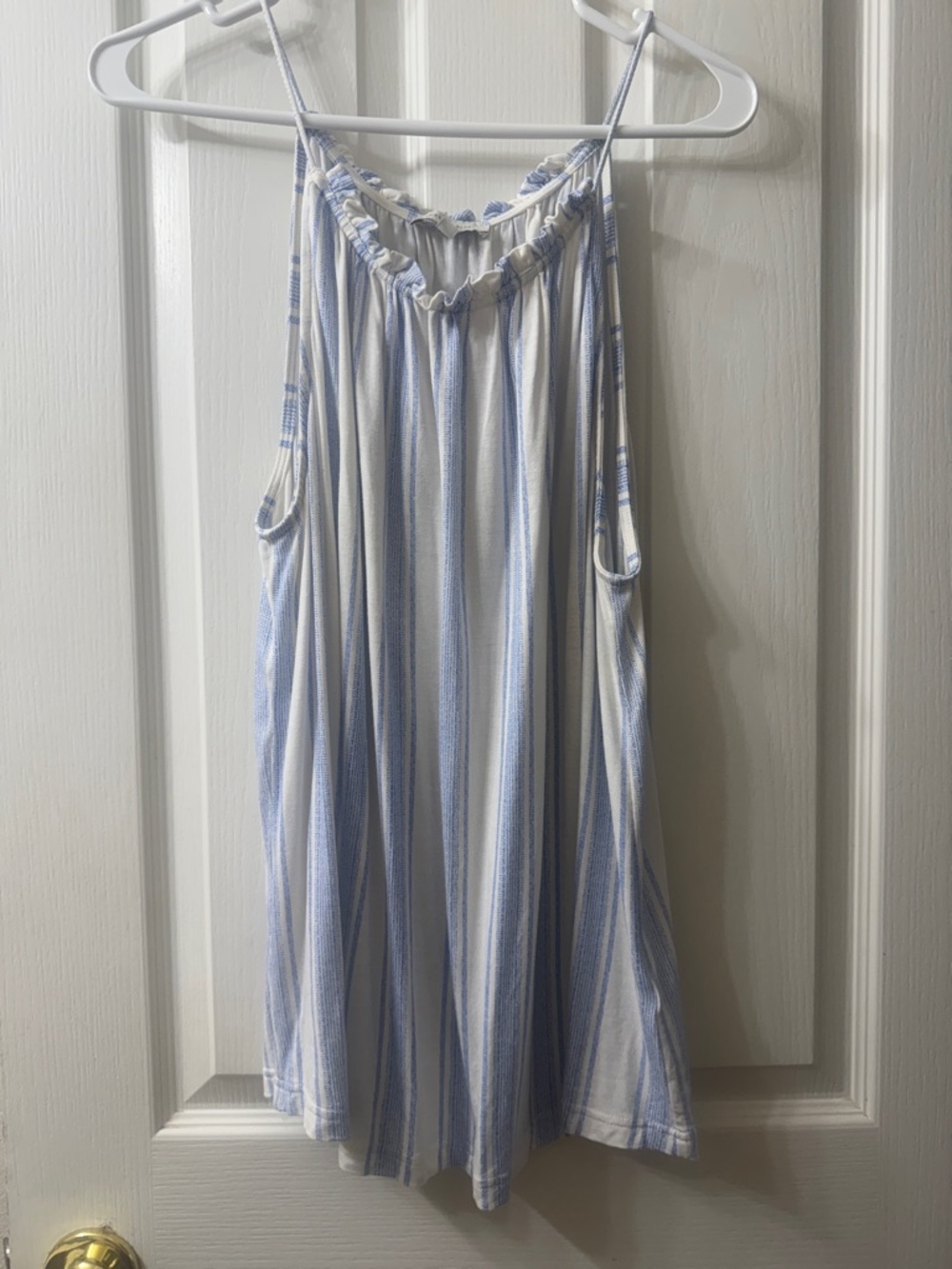 Skies Are Blue White and Light Blue Striped Tank Top